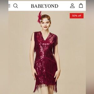 Babeyond Burgundy Sequin Fringe Mini Dress